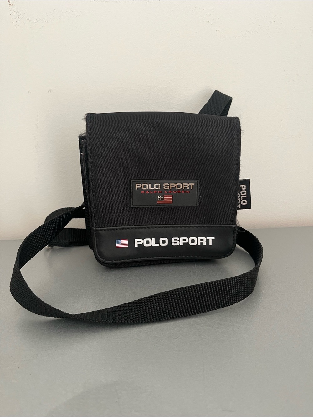Vintage 90s Polo by Ralph Lauren Black Polo Sport Crossbody Messenger Bag